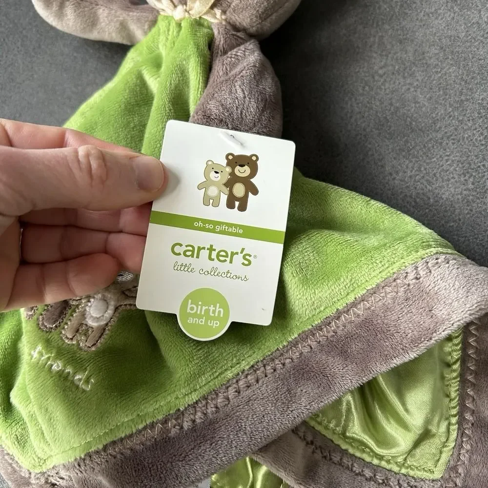 Carters Best Friends Teddy Bear Baby Lovey Security Blanket Brown Green Satin
